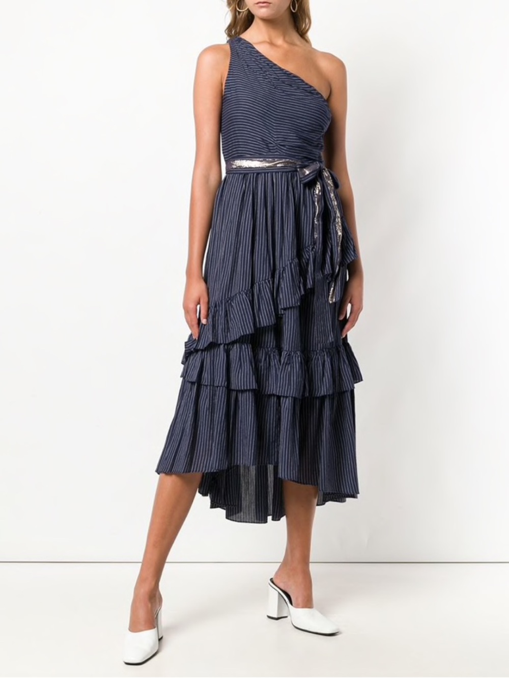 Ulla Johnson Blue Pinstripe One-Shoulder Maxi Dress - Picture 8 of 9